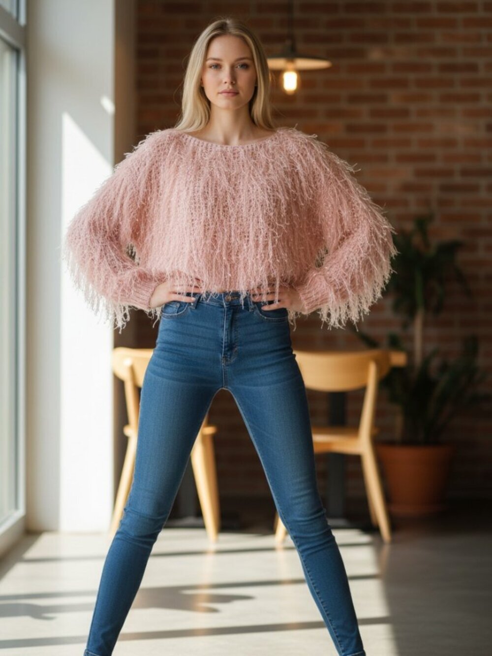 Willow and Root Pink Fuzzy Eyelash Knit Cropped Sweater size S - Picture 3 of 16